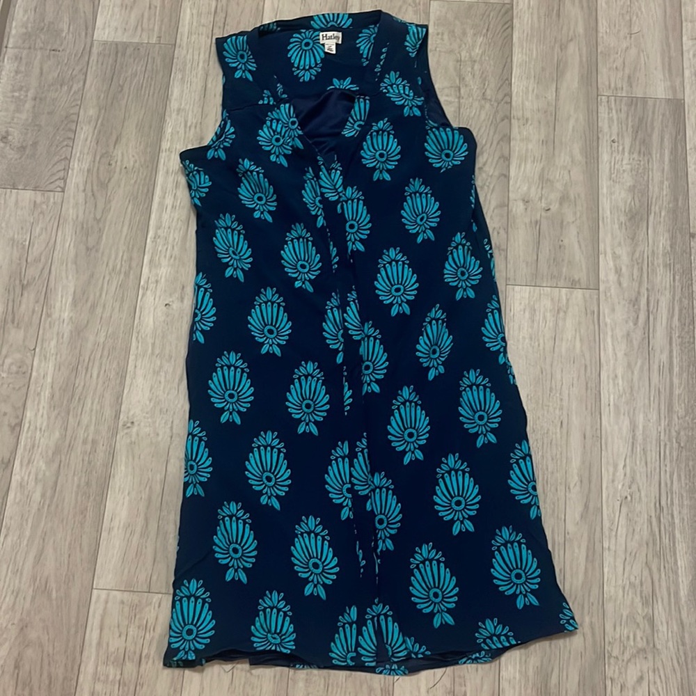 Hatley floral boho navy blue pocket button down dress small